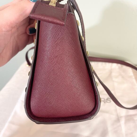 Michael Kors Burgundy Saffiano Leather Selma Studded  Satchel Crossbody Bag - Picture 6 of 10